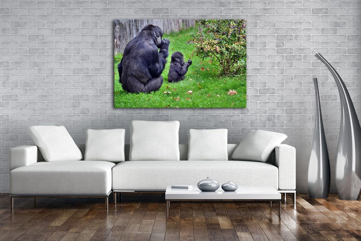 deyoli Gorillamutter mit ihrem Kind Format: 80x60 als Leinwandbild, Motiv fertig gerahmt auf Echthol