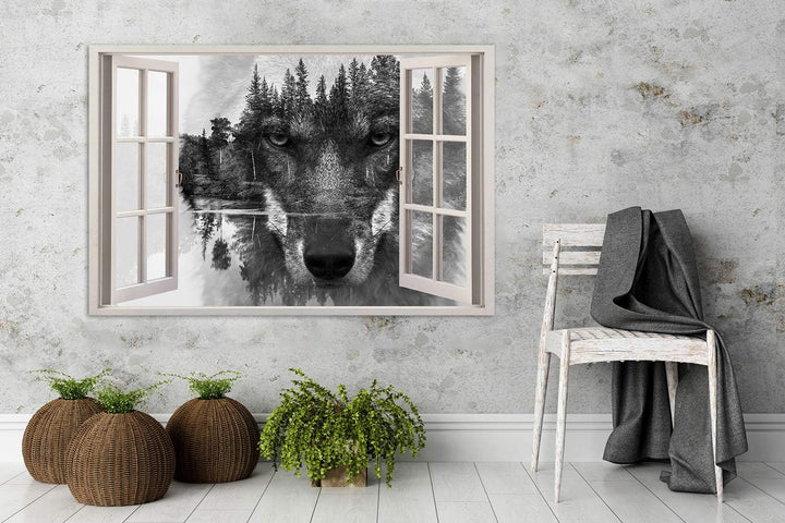 Feeby Viles - Leinwand Bilder - Fensterblick Natur- 90x60 cm- Deko Wohnzimmer - Wandbilder Schlafzim