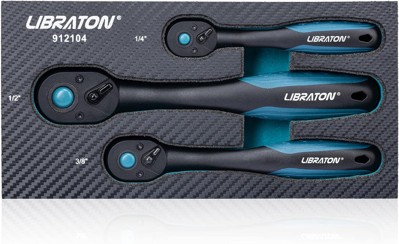 LIBRATON Umschaltknarre Antrieb, 72 Zähne Ratschengriff mit Schnellspanner, 3 TLG 1/4" 3/8" 1/2" Rat