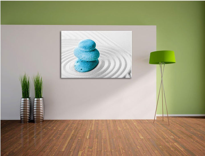 Drei Steine im Sand mit Muster schwarz/weiss Format: 100x70 auf Leinwand, XXL riesige Bilder fertig