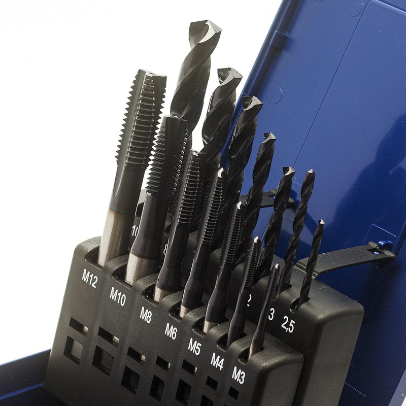 WSH-TOOLS Maschinengewindebohrer Set Durchgangsloch M3, M4, M5, M6, M8, M10, M12 HSSE-Co5 Kunststoff