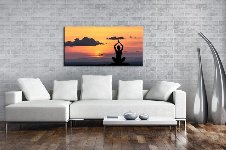 Yoga Meditation am Meer Panorama 100x50 cm als Leinwandbild, Motiv fertig gerahmt auf Echtholzrahmen