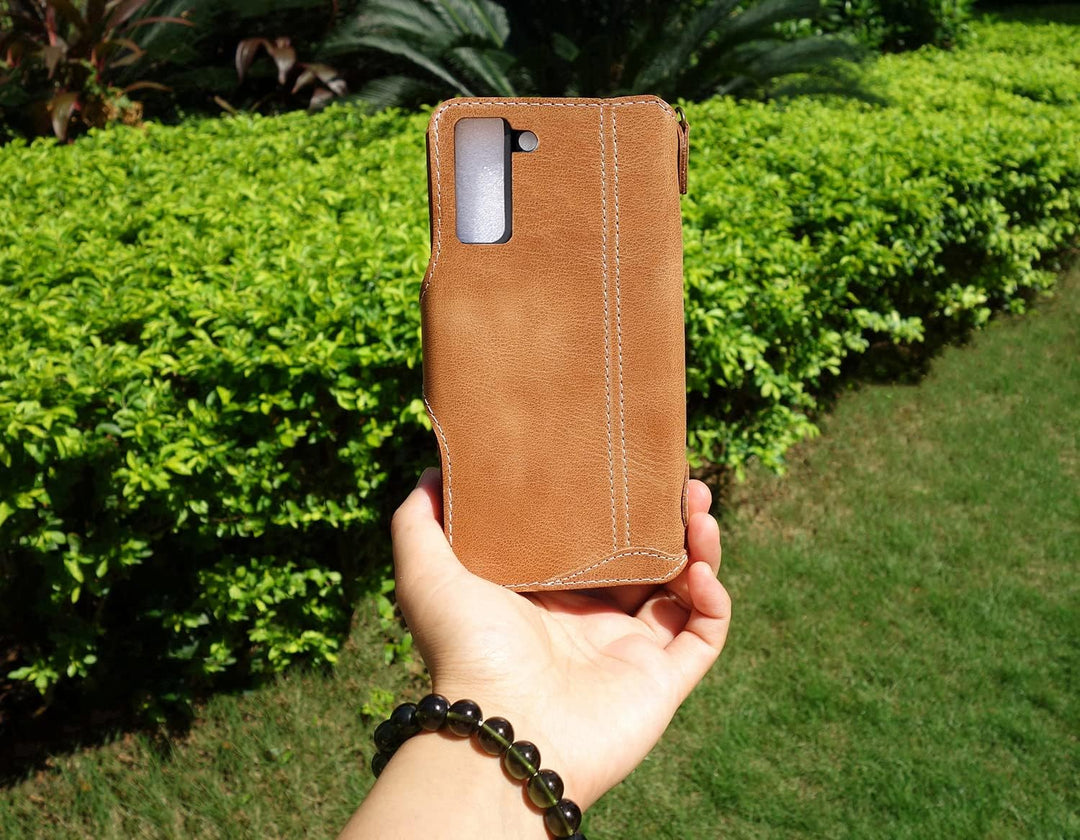 Yogurt Handyhülle für Samsung Galaxy S21 FE 5G, Hülle Echtleder Case Ledertasche Lederhülle für Sams