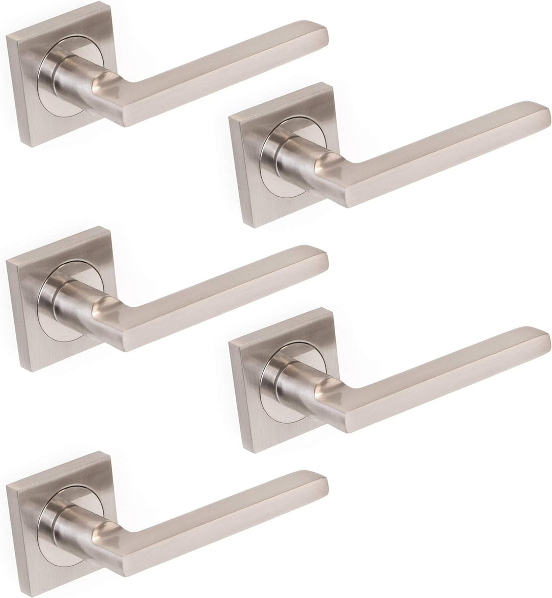 Emuca - Türgriffe für Innenttüren, 5-fach Türgriff-Set mit Rosetten für Zimmertüren 50x50 mm, Alumin