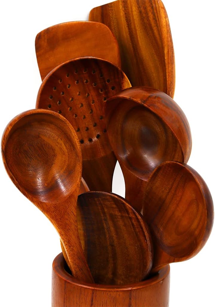Kadum Küchenutensilien Set aus Holz | Küchenhelfer 8-teilig Komplettset | antihaftbeschichtetes Koch