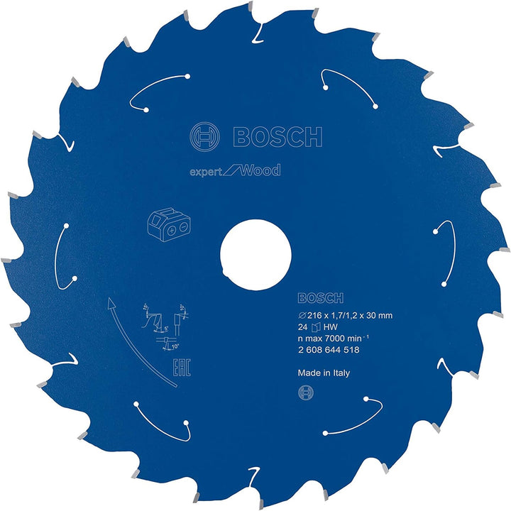 Bosch Professional 1x Kreissägeblatt Expert for Wood (Holz, Sägeblatt Ø 216 x 30 x 1,7 mm, 24 Zähne,