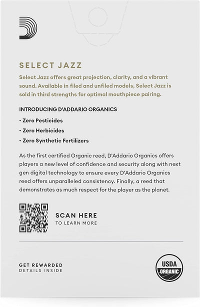 D'Addario Organisch Select Jazz Filed Soprano Saxophon-Stimmzungen - Saxophonrohre - 2 Mittel, 10 Pa