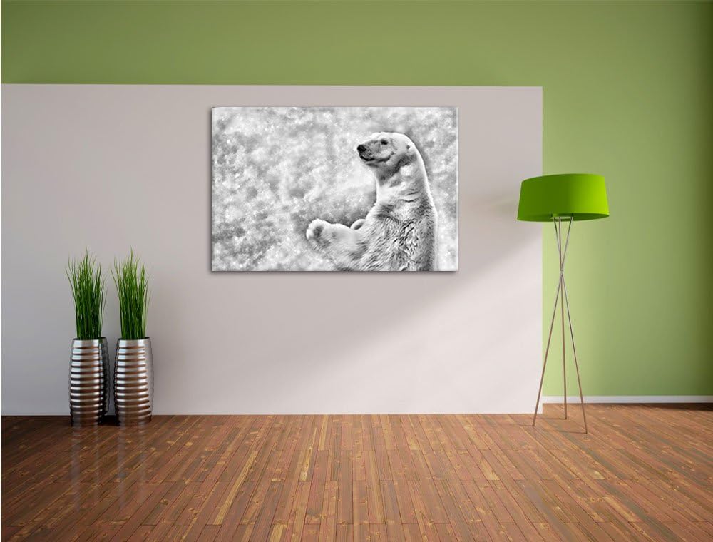 Pixxprint Monocrome, Stehender Eisbär, Format: 100x70 auf Leinwand, 100x70