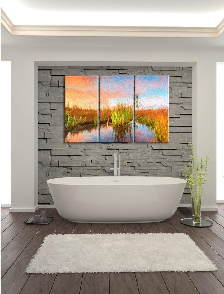 Pixxprint Leuchtturm als Leinwandbild/Grösse: 3 Teilig (120x80) cm/Wandbild/Kunstdruck/fertig bespan