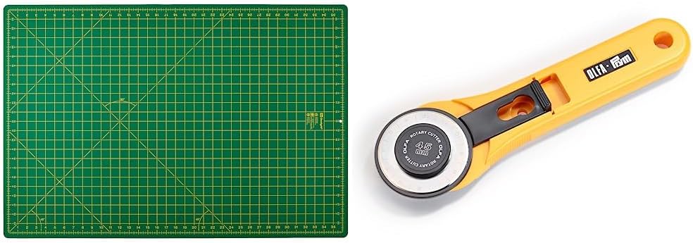 Prym 611382 Schneideunterlage cm/inch-Einteilung, 90x60cm & Rollschneider Maxi Olfa- Rollenschneider