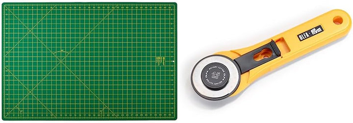 Prym 611382 Schneideunterlage cm/inch-Einteilung, 90x60cm & Rollschneider Maxi Olfa- Rollenschneider
