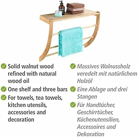 WENKO Wandregal Norway, hochwertiges Regal mit Ablage und 3 Handtuchstangen für Handtücher & Kleidun