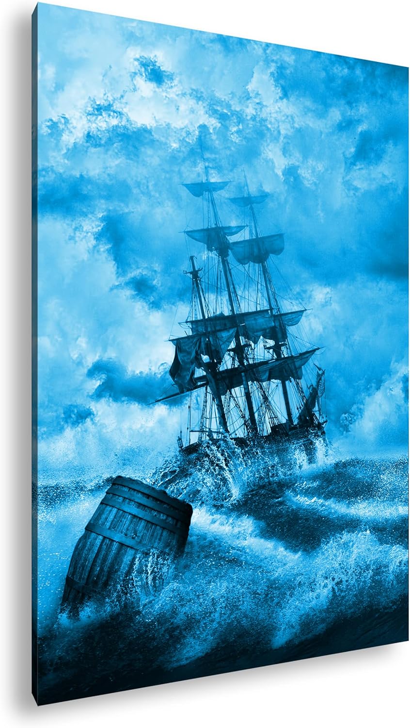 deyoli Schiff bei stürmischen Wetter in Seenot Format 80x60 Effekt: Monocrome Blau als Leinwandbild,