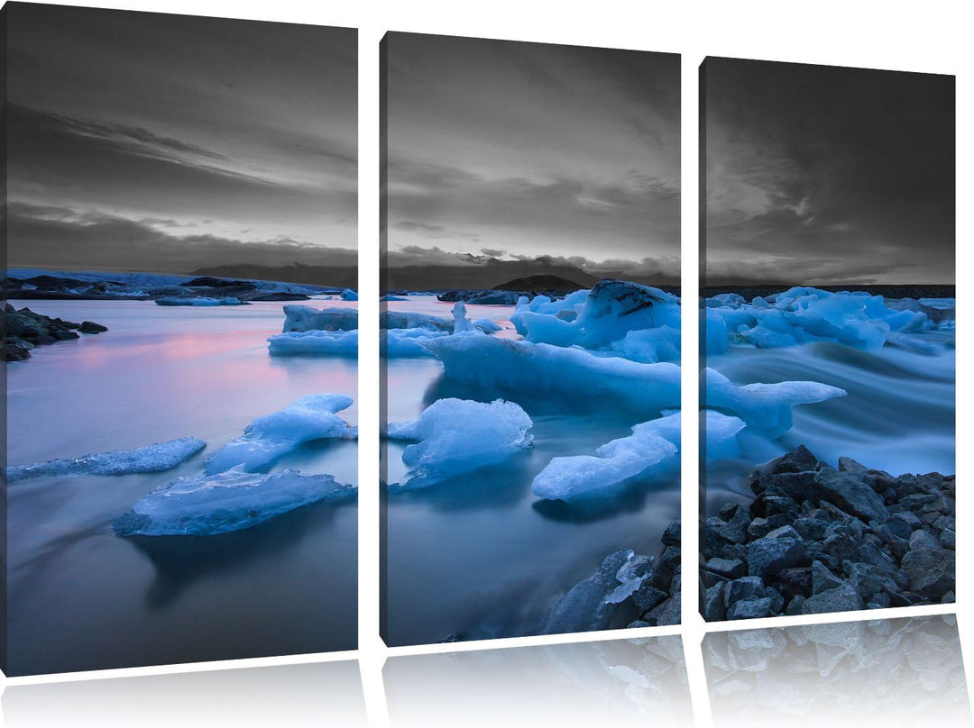 Pixxprint Extreme Eislandschaft als Leinwandbild/Grösse: 3 Teilig (120x80) cm/Wandbild/Kunstdruck/fe