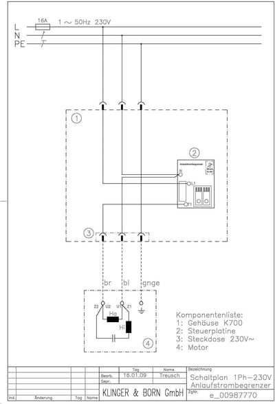 Anlaufstrombegrenzer 1Ph-230V/50Hz für 1Ph-Asynchronmotor m. Betriebskondensator