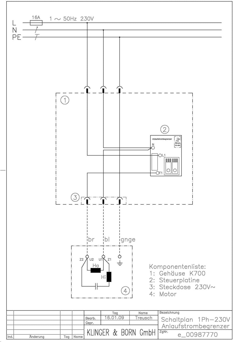 Anlaufstrombegrenzer 1Ph-230V/50Hz für 1Ph-Asynchronmotor m. Betriebskondensator