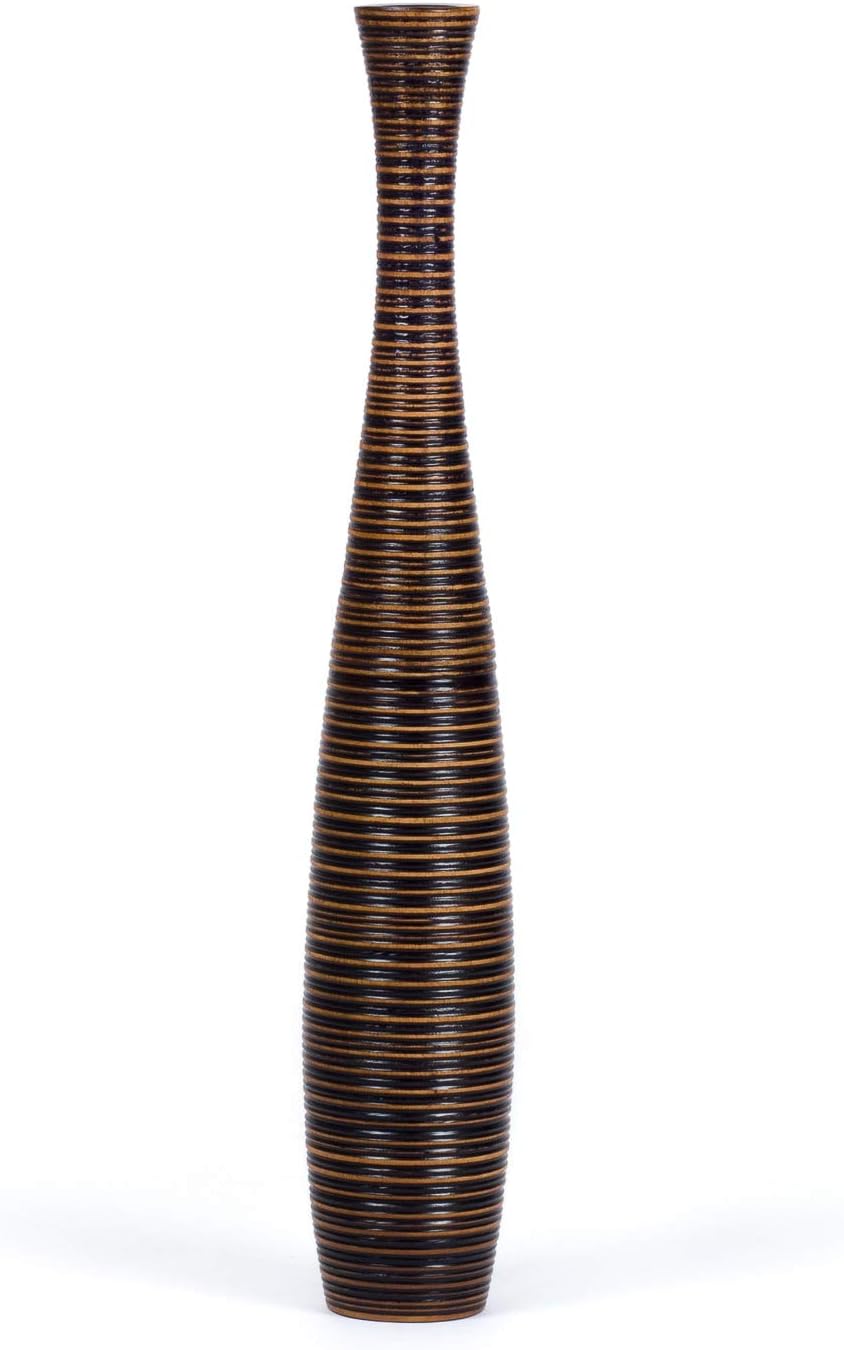 Leewadee Grosse Bodenvase für Dekozweige hohe Standvase Design Holzvase, Holz, 70 cm, Braun 70 cm Br