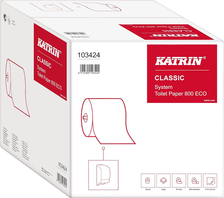 Katrin 103424 Classic System Toilet 800 ECO Toilettenpapier, 2-lagig (36-er Pack)