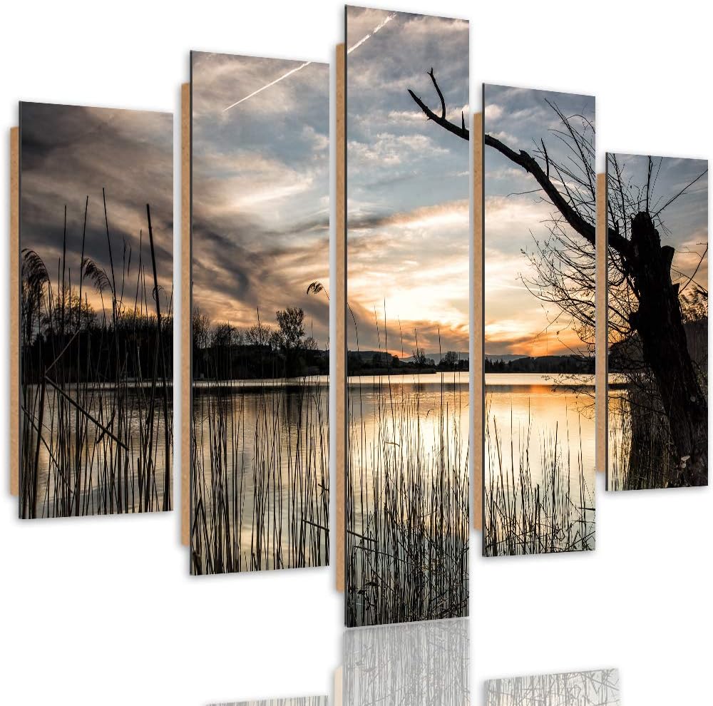 Wandbild Natur 200x100 cm Deco Panel 5 Teilig XXL Kunstdruck See Baum braun Deco Panel XXL 200x100 c