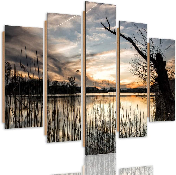 Wandbild Natur 200x100 cm Deco Panel 5 Teilig XXL Kunstdruck See Baum braun Deco Panel XXL 200x100 c