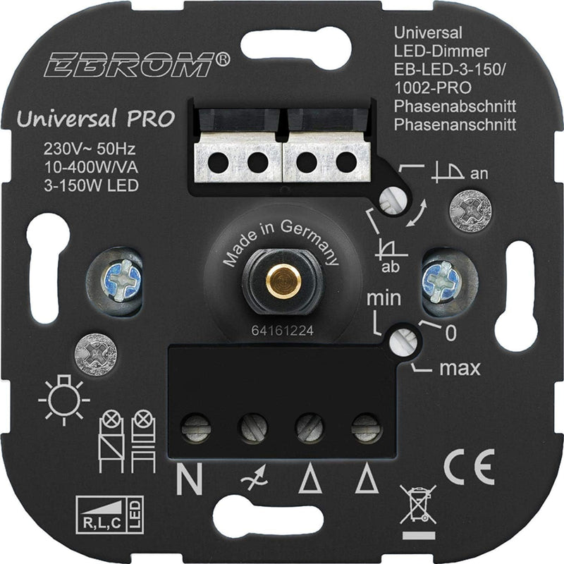 5 Jahre Garantie! EBROM® Unterputz UNIVERSAL LED Dimmer Drehdimmer Phasenabschnitt + Phasenanschnitt