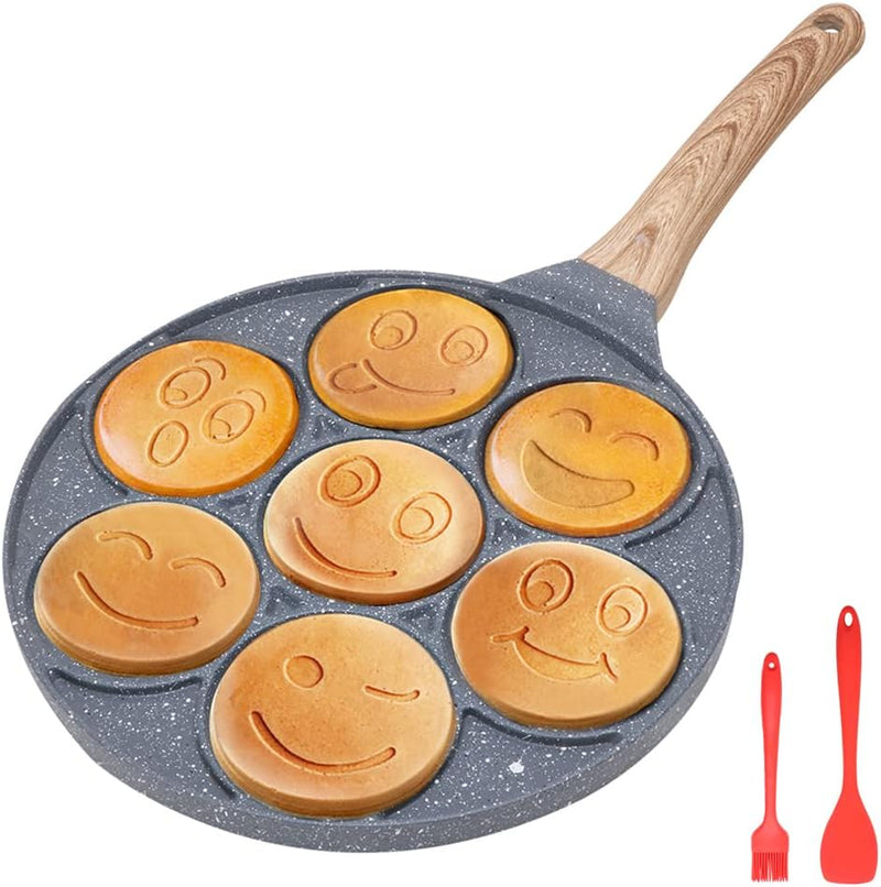 Bobikuke Pancake Pfanne Induktion, Antihaft Pancake Maker 7 Löcher mit Smiley-Gesichtern Spiegelei-P