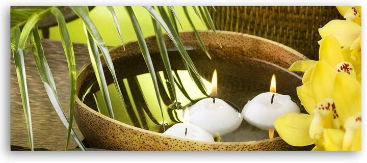 Feeby Wanddeko Zen Leinwandbild Kunstdruck Kerzen Gelb 120x40 cm Leinwandbild 120x40 cm Gelb_b, Lein