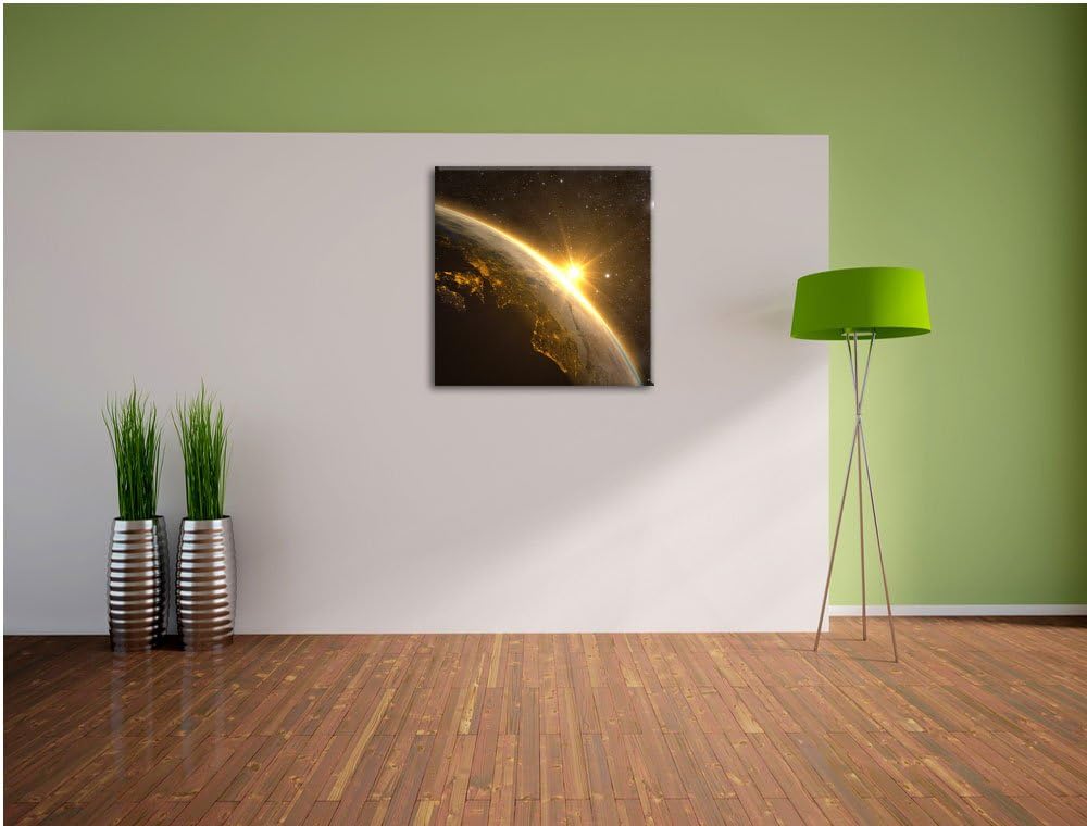 Pixxprint Die Sonne und Erde im Weltall als Leinwandbild Quadratisch/Grösse: 70x70 / Wandbild/Kunstd