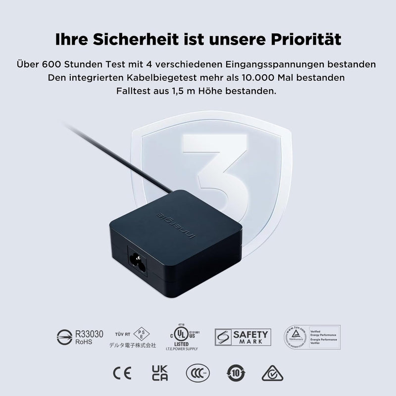 Innergie C10 Lite 100W USB-C PD3.0 Universal Netzteil Ladegerät mit Typ C Kabel, 100W Fast Charge Ko