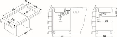 VBChome Einbauspüle 98 x 50 cm mit Hahnloch Abtropffläche Links Camping Küchenspüle - Satinstruktur