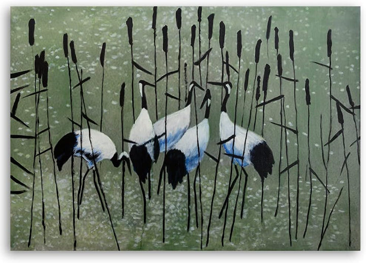 Feeby Vlies Leinwandbild Natur Vögel Kraniche 90x60 cm Druckbild Wandbild Wanddekoration Deko Wand A