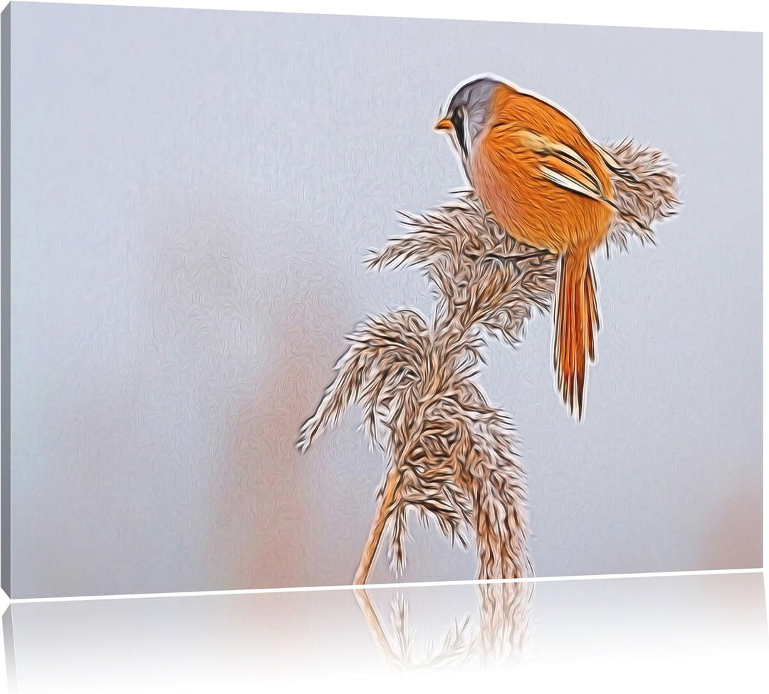 kleiner Vogel auf Weizen im Winter NewArt Format: 100x70 cm auf Leinwand, XXL riesige Bilder fertig