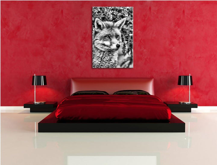 Pixxprint aufschauender Fuchs / 100x70cm Leinwandbild bespannt auf Holzrahmen/Wandbild Kunstdruck De