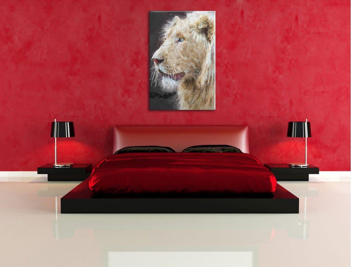 stolzer weisser Löwe schwarz/weiss Deluxe Format: 100x70 cm auf Leinwand, XXL riesige Bilder fertig
