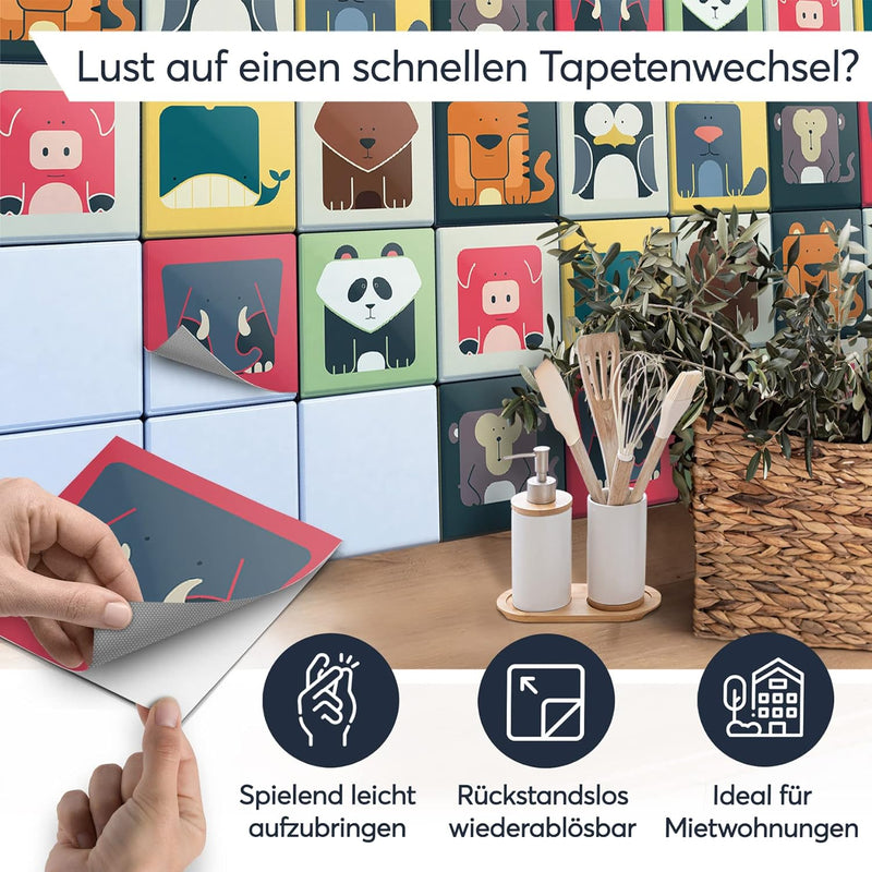60 Stück Fliesenfolie für Bad und Küche 15x15 cm - Mosaikfliesen, Fliesensticker - Klebefolie Fliese