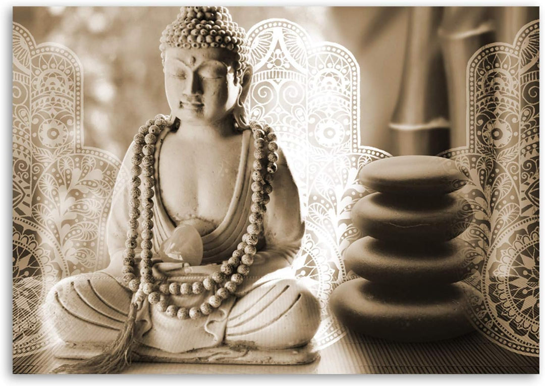 Feeby Wandbild Buddha 120x80 cm Deco Panel 1 Teilig XXL Kunstdruck modern zen spa Sepia M10744 120x8