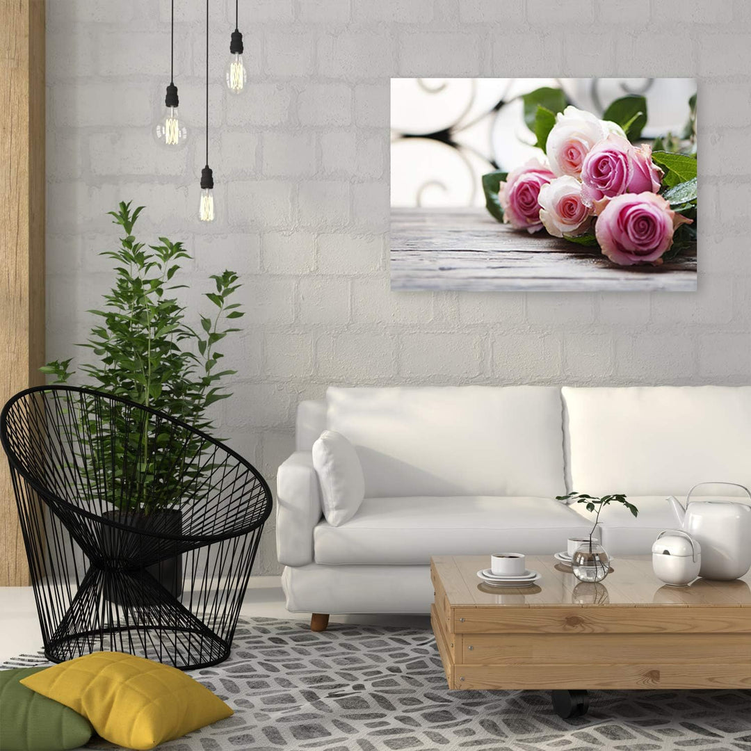 Feeby Bilder Blumen Rosa Rosen XXL 90x60 cm 1Teilig Wohnzimmer Schlafzimmer Bild auf Leinwand Wandbi
