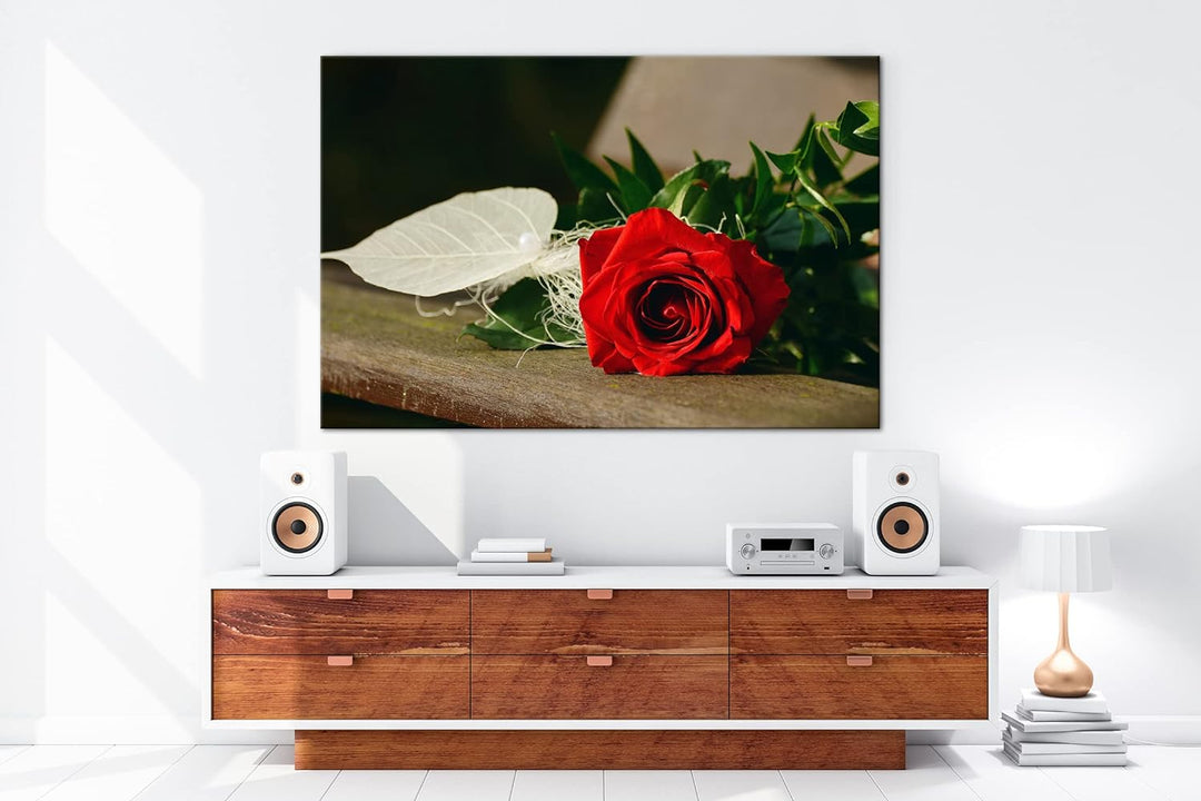 deyoli Romantische Rote Rose Format: 60x40 als Leinwandbild, Motiv fertig gerahmt auf Echtholzrahmen