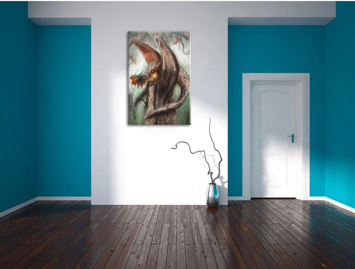 Dragons Pinsel Effekt, Format: 100x70 auf Leinwand, XXL riesige Bilder fertig gerahmt mit Keilrahmen