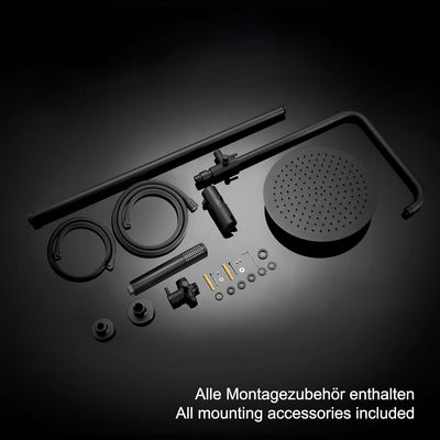 JOHO 304 Edelstahl Duschsystem ohne Armatur, Matt Schwarz Regendusche Duschset mit Wandhalterung, Du