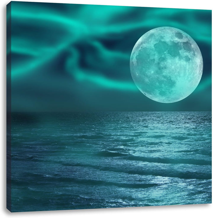 Pixxprint ruhiges Meer mit Vollmond als Leinwandbild/Grösse: 70x70 cm/Wandbild/Kunstdruck/fertig bes