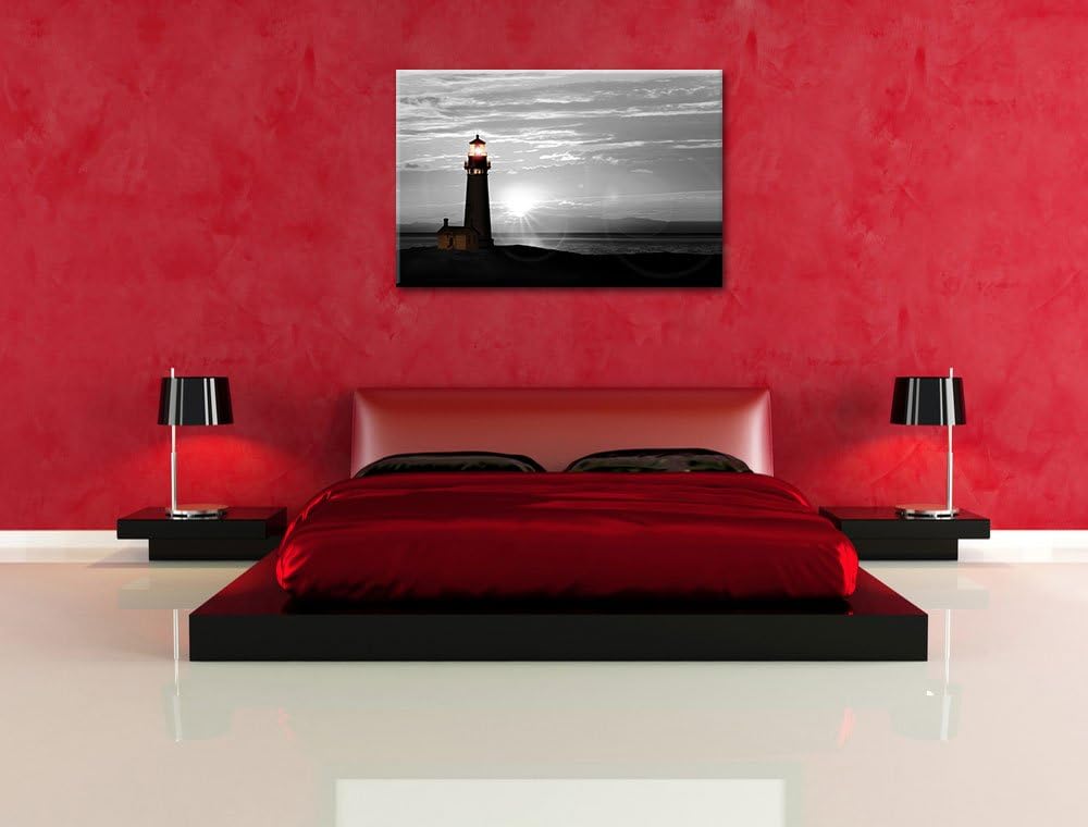 Pixxprint Leuchtturm im Sonnenuntergang als Leinwandbild/Grösse: 100x70 cm/Wandbild/Kunstdruck/ferti