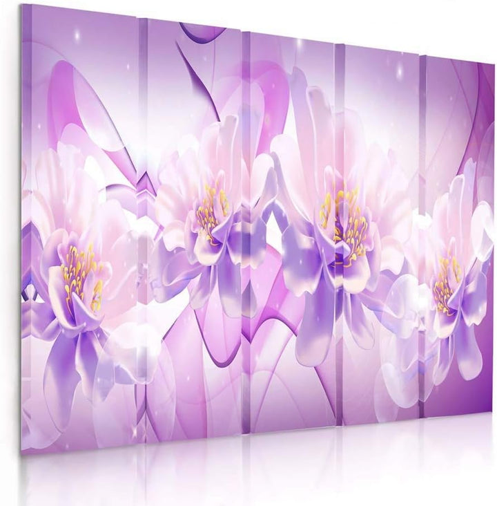 Feeby Frames, Leinwandbild Bilder Wand Bild - 5 Teile - Wandbilder Kunstdruck (Blumen, LICHT LILA RO
