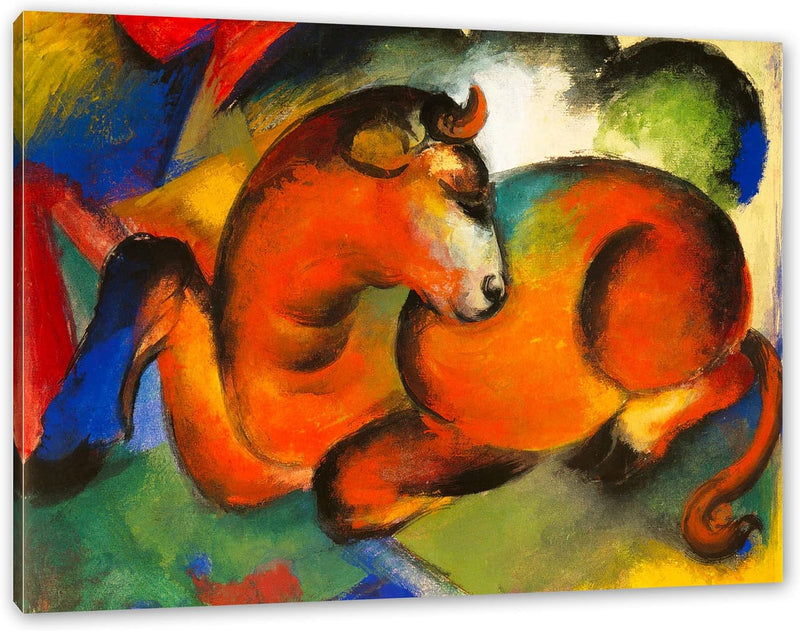 Generisch Franz Marc - Roter Stier als Leinwandbild / Grösse: 120x80 cm / Wandbild / Kunstdruck / fe