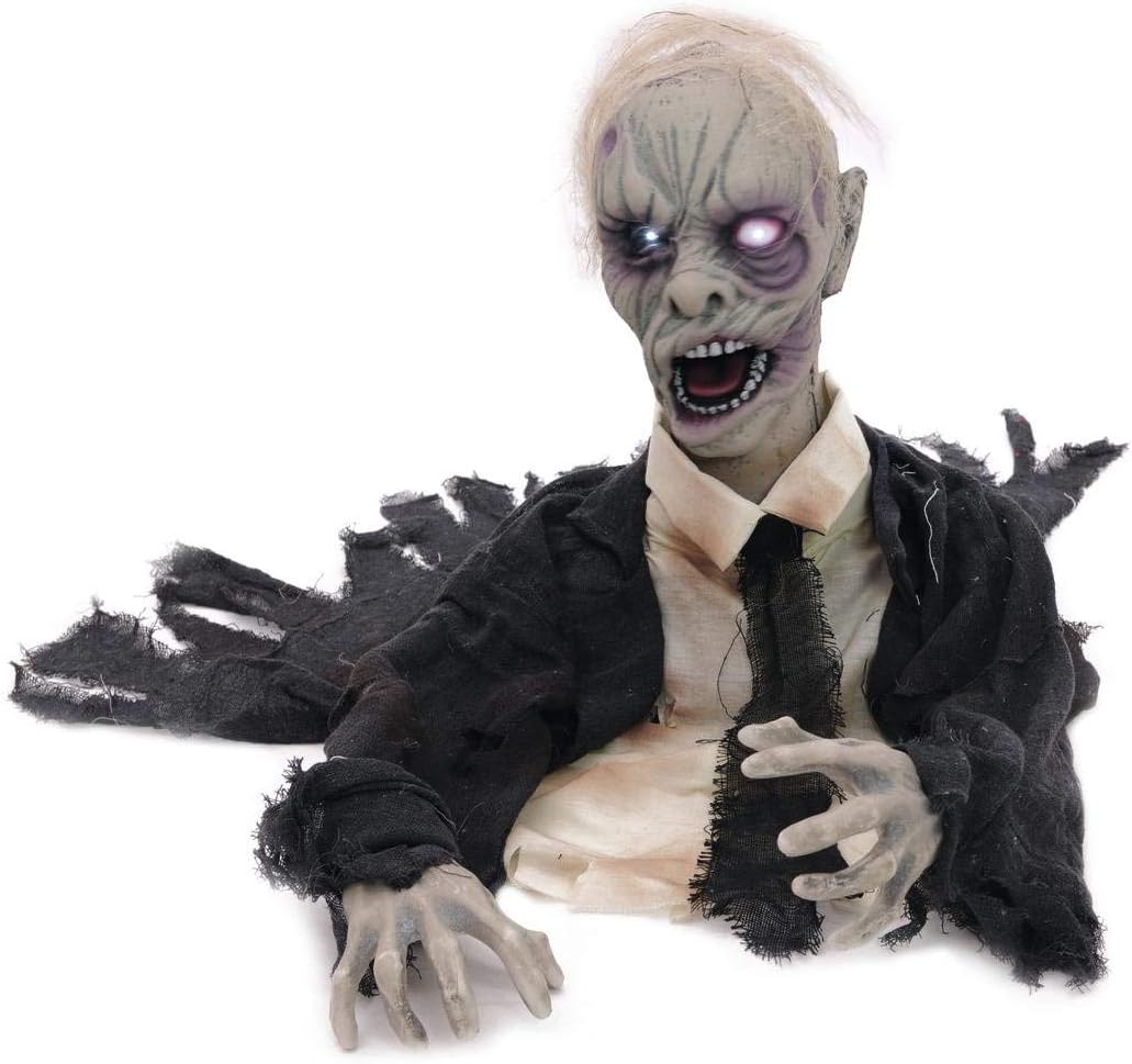 EUROPALMS Halloween Zombie, animiert 43cm | Zombiefigur zum Aufstellen mit Licht- und Soundeffekt