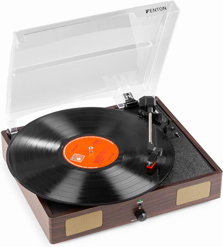 Fenton RP106DW Plattenspieler mit Lautsprecher und USB Anschluss zum Digitalisieren, Line Out, Rieme