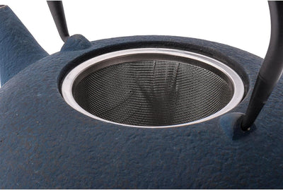 Teekanne asiatisch Gusseisen Set blau 1.2 Liter mit Edelstahl Tee-Filter-Sieb-Einsatz für losen Tee