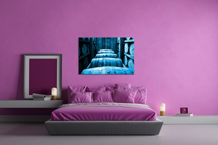 deyoli riesige Fässer in Brennerei Format 100x70 Effekt: Monocrome Blau als Leinwandbild, Motiv fert