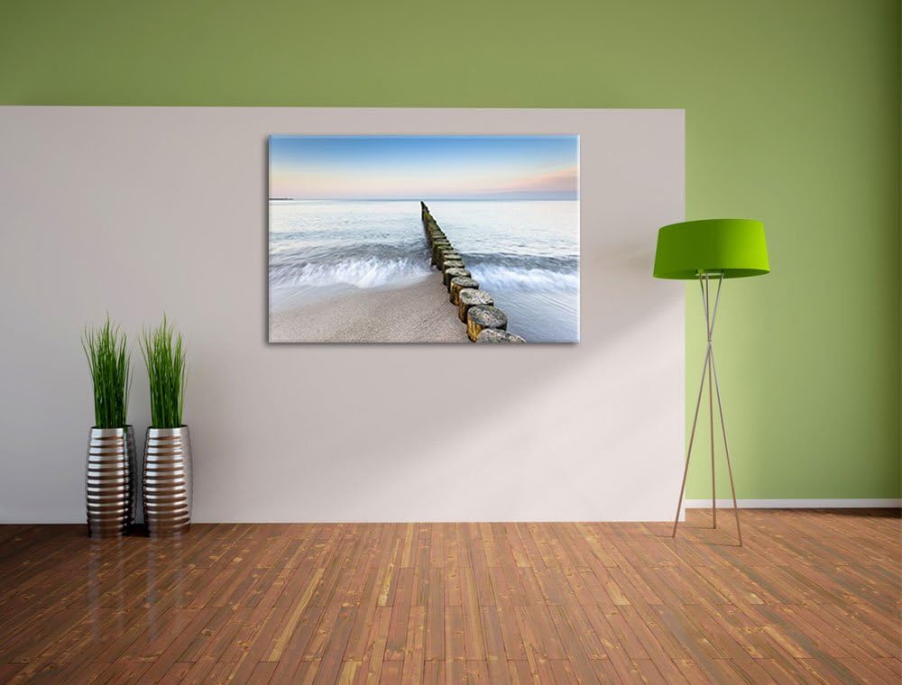 Baumstümpfe die ins Meer führen Format: 100x70 auf Leinwand, XXL riesige Bilder fertig gerahmt mit K