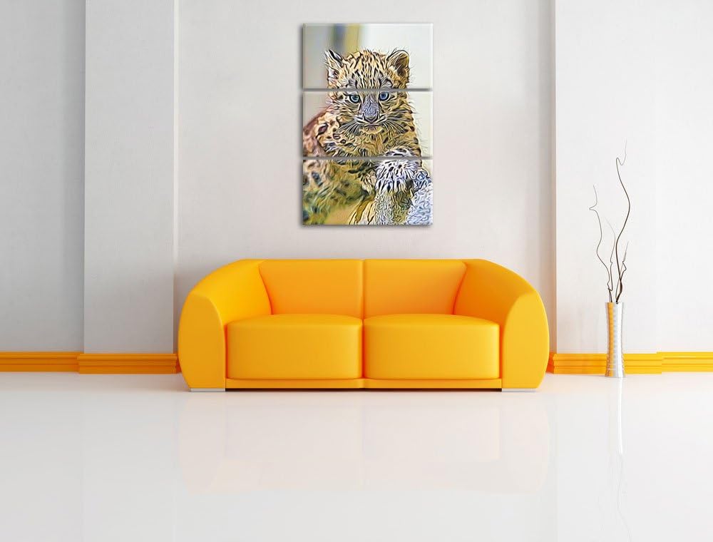 Leopardenjunges beim Klettern Spezial 3-Teiler Leinwandbild 120x80 Bild auf Leinwand, XXL riesige Bi